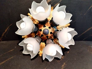 DECKENLEUCHTE BANK FLORENZ, BLAU / GOLD, HOLLYWOOD REGENCY, Ø 33 CM, MADE IN ITALY - Bild 1 von 9