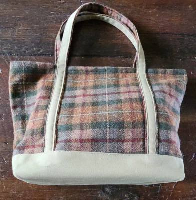 Vintage J Peterman WOOL Brown Plaid Tote Duffle Bag Purse Lexington KY 22 x 14 - Image 1 of 4