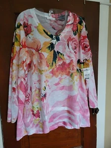 NWT Concepts Women's XL 16/18 Pink Floral Sublimation Gem Long Sleeve Shirt - Picture 1 of 4