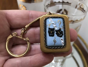 Vintage Retro Gold Tone Enamel Swiss Music Box Key Chain Working - Picture 1 of 7