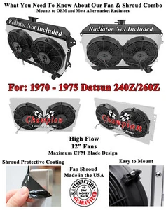 240Z & 260Z Custom Aluminum Radiator Fan Shroud & 2-12" Fans, Fits 240Z & 260Z - Picture 1 of 5