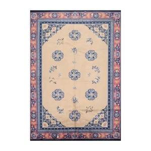 6'7"x9'8" Hand Knotted Wool Chinese Art Deco Traditional Oriental Area Rug Beige - Picture 1 of 9
