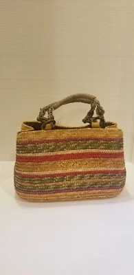 CROFT & BARROW STRAW HANDBAG BOHO MACRAMÉ DOUBLE HANDLE - Image 1 of 4