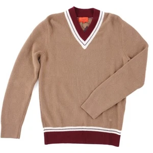 Isaia Slim-Fit Soft Cashmere V-Neck Sweater with Contrast Details M NWT - Picture 1 of 7