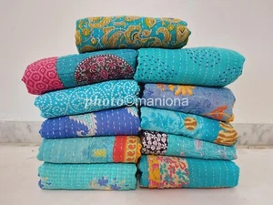 Colcha Kantha hecha a mano vintage manta turquesa edredones indios colcha tiro - Imagen 1 de 5