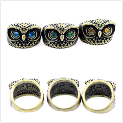 Vintage retro style chunky crystal eyed owl ring, UK Size M, multiple choices - Image 1 of 3