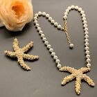 Light Luxury Style Glass Pearl Inlaid Wrapped Starfish Necklace and Chestpin Set