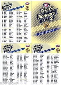 2015 Select Honours 2 CHECK LISTS (4 cards) - Picture 1 of 1