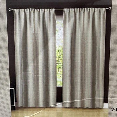 Pure Luxury Drapes Curtains Beige Natural Flax Linen Lined Set Of 2 Panel 50x96 - Image 1 of 4