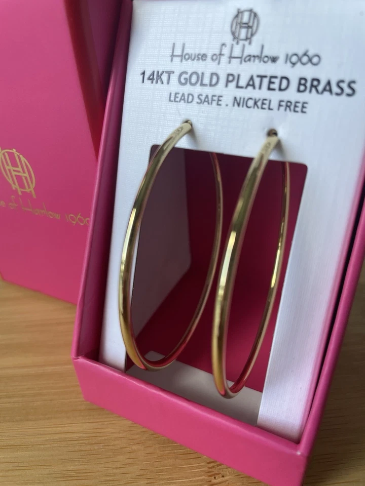 NEW House of Harlow 1960 Hoop Earrings 14KT Gold Plated 2 1/4” Gift Box — 第 1/1 张图片