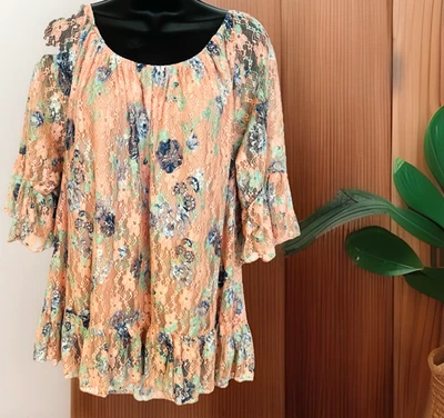 Túnica boho forrada de encaje azul verde rosa transparente 2XL casi famosa para damas Foto 1 de 4