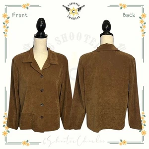 Vintage Women's CLIO Size Large Suede Feel Brown Button Down Jacket USA - Picture 1 of 7
