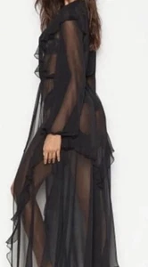 Victoria Secrets Black Long Sheer Ruffle Robe cover up Super Sexy - Xs/small - Picture 1 of 10