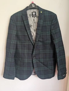 Blazer misto lana a quadri blu verde sartoriale ritorto taglia 40R (T23) - Foto 1 di 12