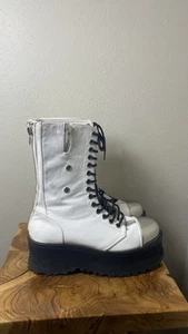Demonia GRAVEDIGGER-14 Boots White Vegan, Size 9.5 - Picture 1 of 6