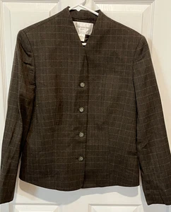 Blazer Jones New York MUJERES Marrón a Cuadros Lana Worsted Talla 12 - Imagen 1 de 3