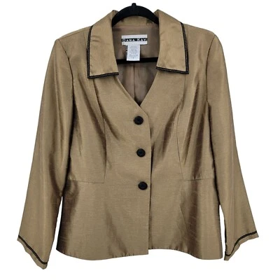 Blazer De Colección Años 80 Un Pecho Talla 8 Formal Metálico Dorado Botón Borde En Contraste Foto 1 de 4