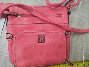 Giani Bernini Pink/Salmon Genuine Leather Crossbody Purse Bag w/ Attached Wallet - Picture 1 of 7