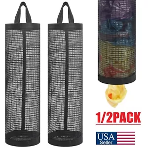 2Pcs Grocery Plastic Garbage Bag Holder Dispenser Hanging Mesh Trash Organizer - Picture 1 of 15