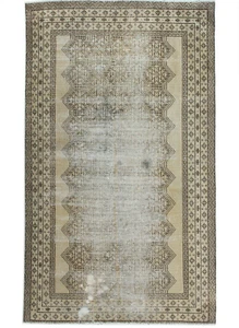 4x7 Vintage Oriental Traditional Hand Knotted Wool Beige Mute Geometric Area Rug - Picture 1 of 11