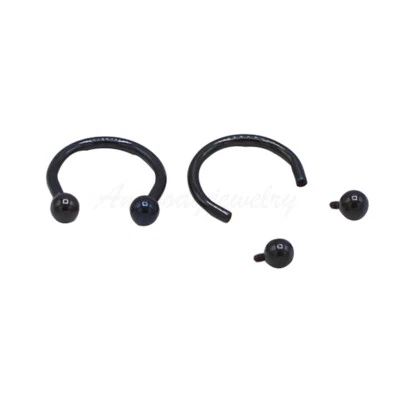 16g 8mm 10mm Internally Threaded Titanium Black Horseshoe Circular Barbell - Image 1 of 2
