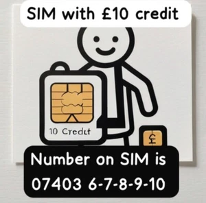 Karta SIM z kredytem 10 £ + niezapomniany numer telefonu komórkowego 07403 6 7 8 9 10 - Zdjęcie 1 z 4