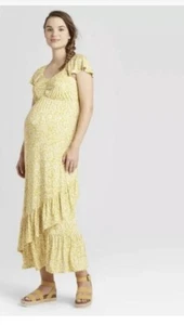 Ingrid & Isabel Maternity Light Yellow Flower Maxi Floral Dress Size S - Picture 1 of 2