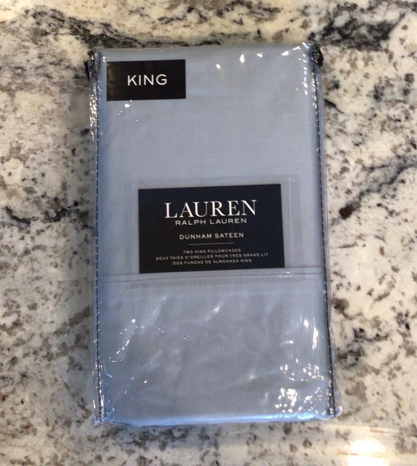 Ralph Lauren Dunham Sateen Pillowcases King/ Celestial Blue 300tc 2 PK -