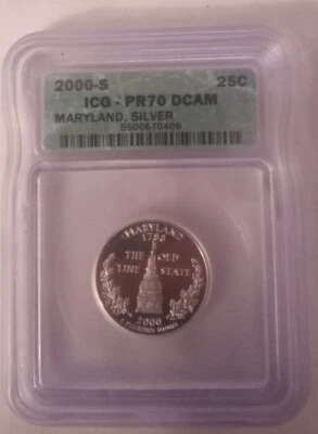 2000-S Maryland Silver Statehood Quarter (ICG PR70 DCAM)! Beautiful Coin! - Image 1 of 2