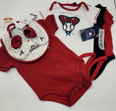 Arizona Diamondbacks 6/9M 3 Bodysuits & 3 Piece 9M set bodysuit, bib & booties - Image 1 of 4
