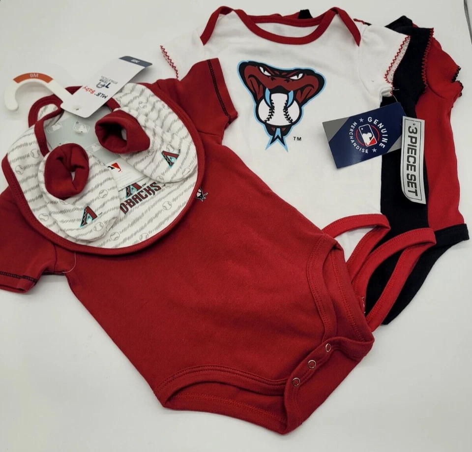 Arizona Diamondbacks 6/9M 3 Bodysuits & 3 Piece 9M set bodysuit, bib & booties - Image 1 of 4