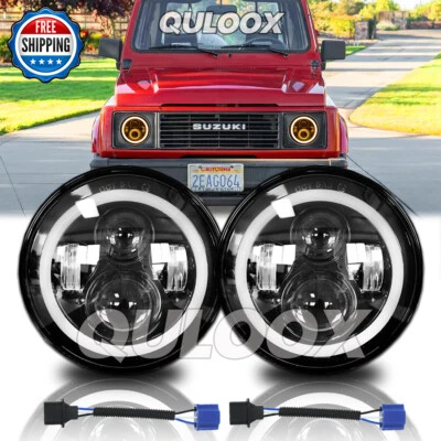 Pair Dot 7" inch LED Round Headlights DRL Hi/Lo Beam For Suzuki Samurai SJ410 2x Foto 1 de 4