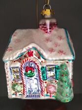 Large 5" Silver Gingerbread House Blown Christmas Ornament Pink Green Glitter