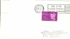 US COVER SLOGAN CANCEL "GIVE TO THE ELEANOR ROOSEVELT MEMORIAL FOUNDATION" '63 - Picture 1 of 2