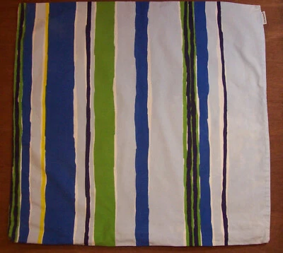 Marimekko Striped Pillow Cover w/ Zip Close~Blue/Green/Yellow~100% Cotton~19x20 - Image 1 of 4
