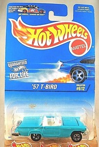 1996 Hot Wheels Blue/White Card #612 '57 T-BIRD Teal w/Chrome BW Spoke Wheels