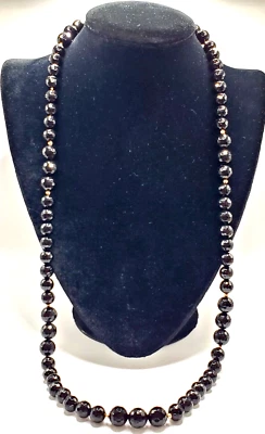 美丽全新 33 英寸正品刻面黑玛瑙和 14KY 金珠无尽项链 — 第 1/4 张图片