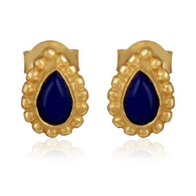 Aretes de plata 925 chapados en oro con piedras preciosas de lapislázuli para cumpleaños de prometido Foto 1 de 4