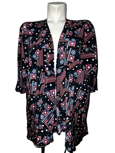 LULAROE Top Women's Size M Teal Blue Pink Aztec Open Cardigan Kimono Cover Up - Picture 1 of 6