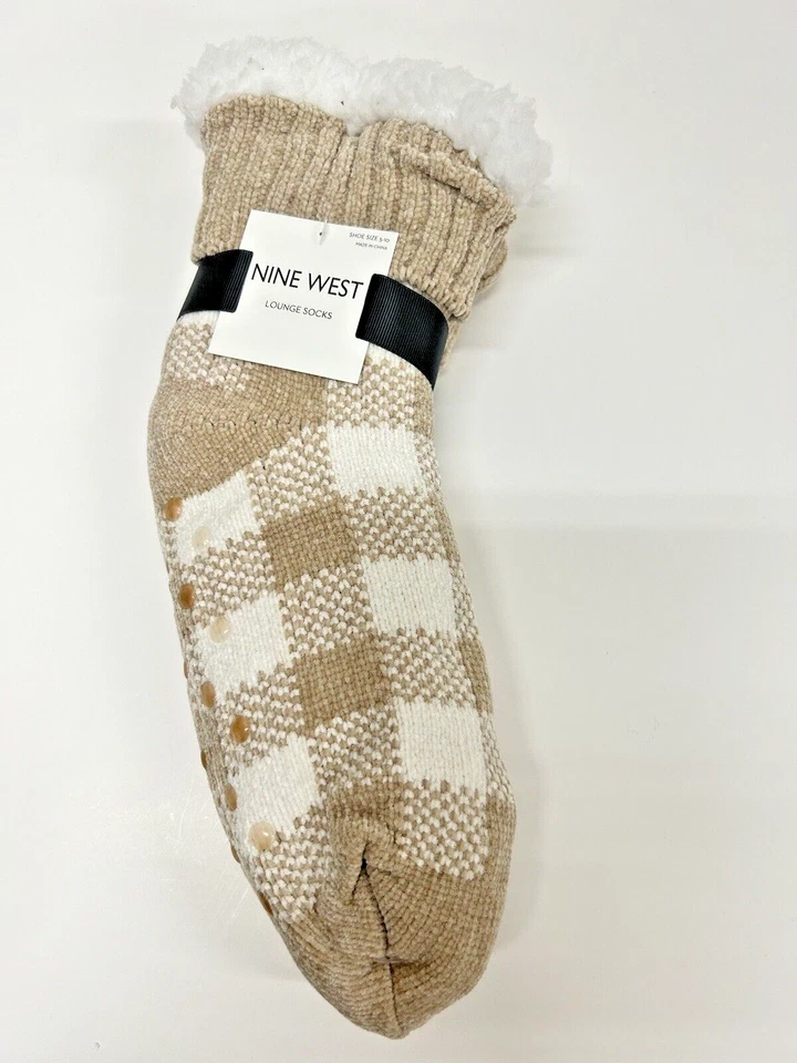 Nine West Warm Fuzzy Cozy Thermal Fleece-lined Knitted Non-skid Crew Socks - Imagem 1 de 4