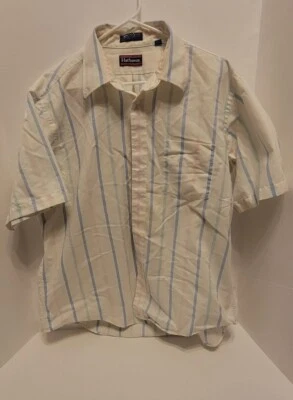 Hathaway Men 17.5/SS Dress Shirt White Blue Short Sleeve Mostly Cotton Oxford  - Image 1 of 4