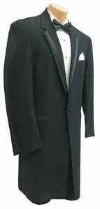Men's Perry Ellis Black Tuxedo Jacket Long Frock Coat Formal Overcoat Mason 41XL - Picture 1 of 5