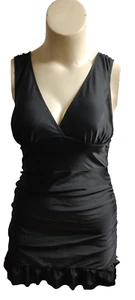 2pc Swimsuit Tummy Control Dress Bathing Suit V-neck Ruffle Black size 0XL #GK - Picture 1 of 7
