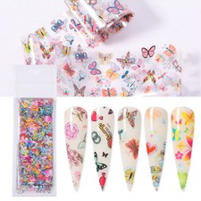 10Pc Sexy Butterfly Colorful Nail Foils Flower Nail Art Transfer Stickers Decor~