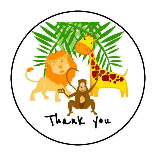 Jungle Animals Safari birthday party, baby shower thank you stickers, labels - Image 1 of 1