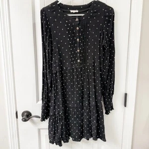 Blu Pepper schwarz gepunktet Plissee vorne Langarm Kleid Größe Large - Bild 1 von 7