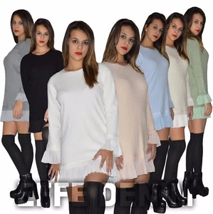 Maxipull Donna miniabito orlo a coste vestito maxi maglia pullover sexy 1485 - Foto 1 di 15