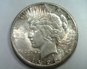 1922-S PEACE SILVER DOLLAR CHOICE ABOUT UNCIRCULATED+ CH. AU+ ATTRACTIVE COLOR - Bild 1 von 2