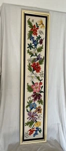 Vintage MCM Finished Flowers Crewel Embroidery Framed Large 50”x 10.5” - Picture 1 of 4