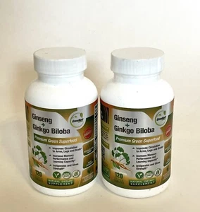 GreeNatr Ginseng + Ginkgo Biloba Superfood Supplement - 120 Tabs Each - EXP 9/27 - Picture 1 of 5